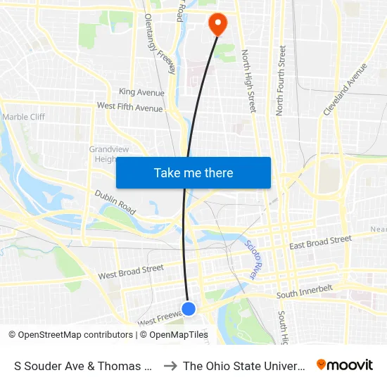 S Souder Ave & Thomas Ave to The Ohio State University map