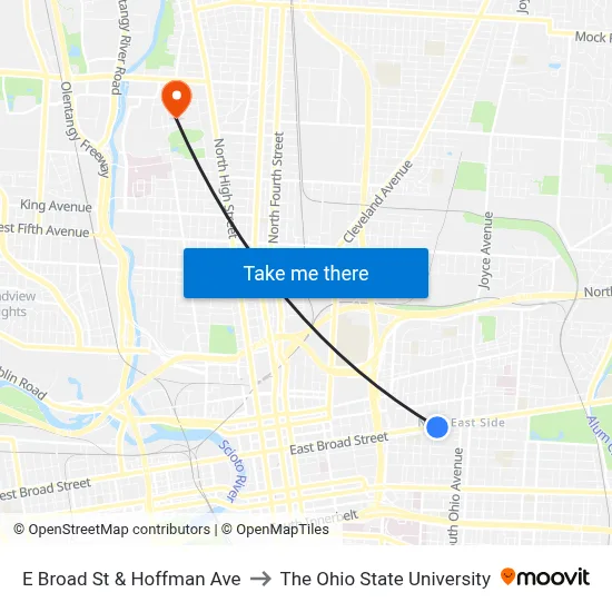 E Broad St & Hoffman Ave to The Ohio State University map