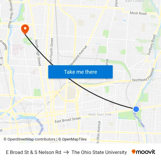 E Broad St & S Nelson Rd to The Ohio State University map