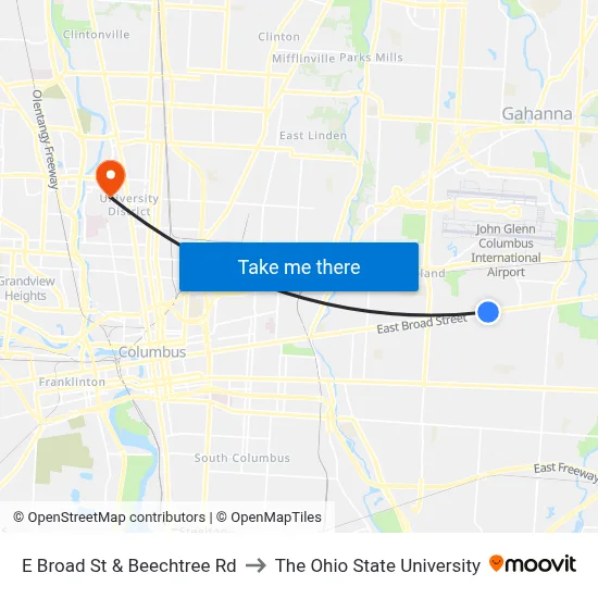 E Broad St & Beechtree Rd to The Ohio State University map
