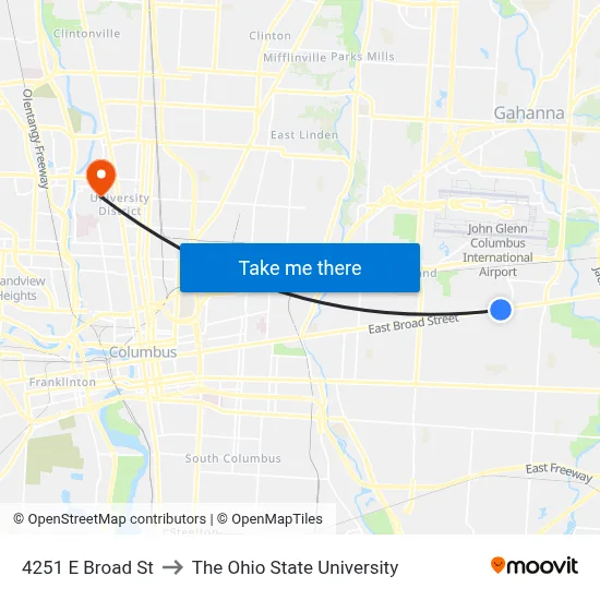 4251 E Broad St to The Ohio State University map