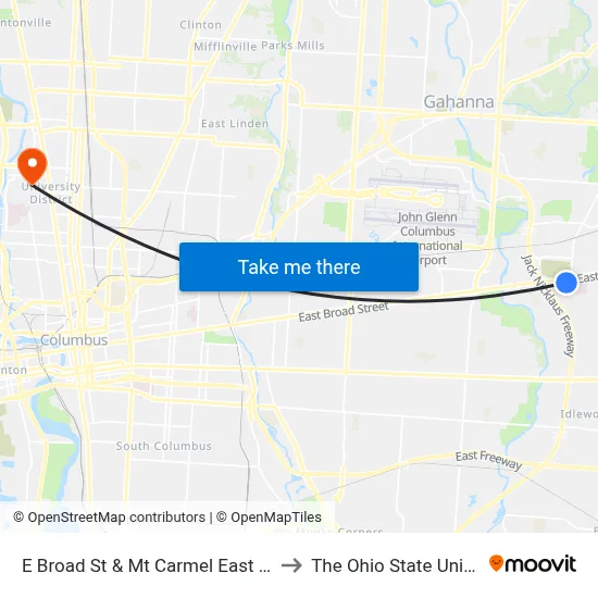 E Broad St & Mt Carmel East Hospital to The Ohio State University map