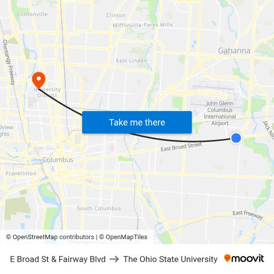 E Broad St & Fairway Blvd to The Ohio State University map
