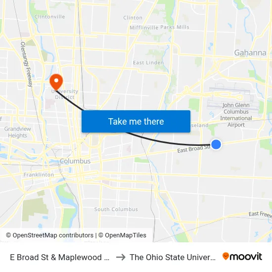 E Broad St & Maplewood Ave to The Ohio State University map