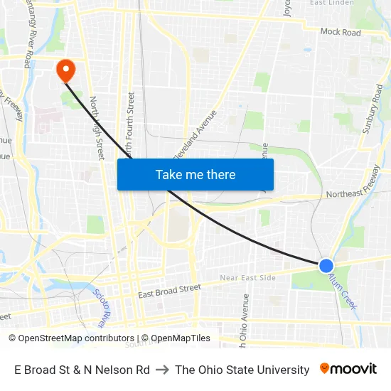 E Broad St & N Nelson Rd to The Ohio State University map