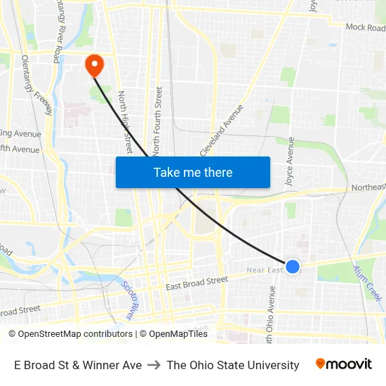 E Broad St & Winner Ave to The Ohio State University map