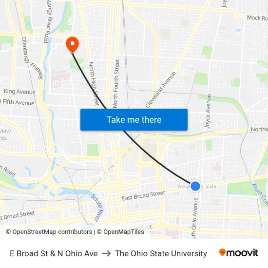 E Broad St & N Ohio Ave to The Ohio State University map