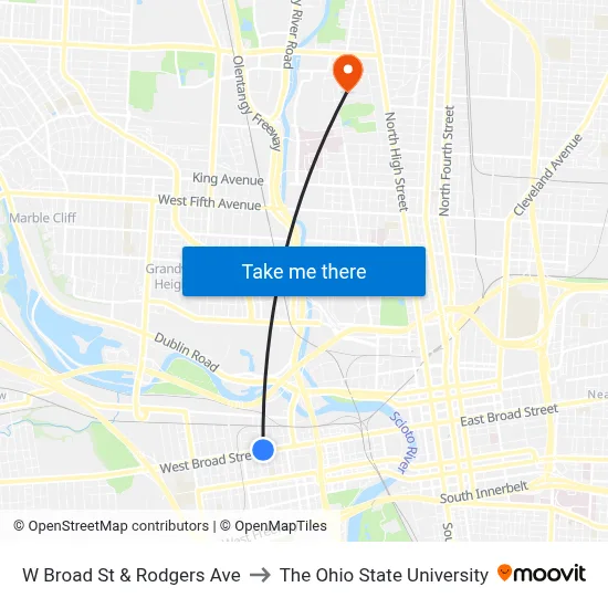 W Broad St & Rodgers Ave to The Ohio State University map