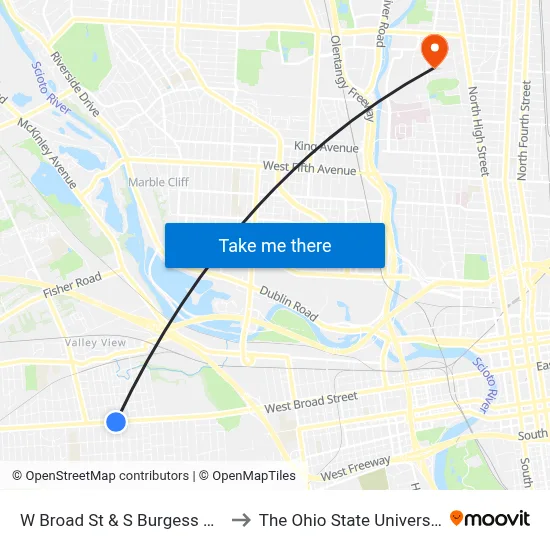 W Broad St & S Burgess Ave to The Ohio State University map