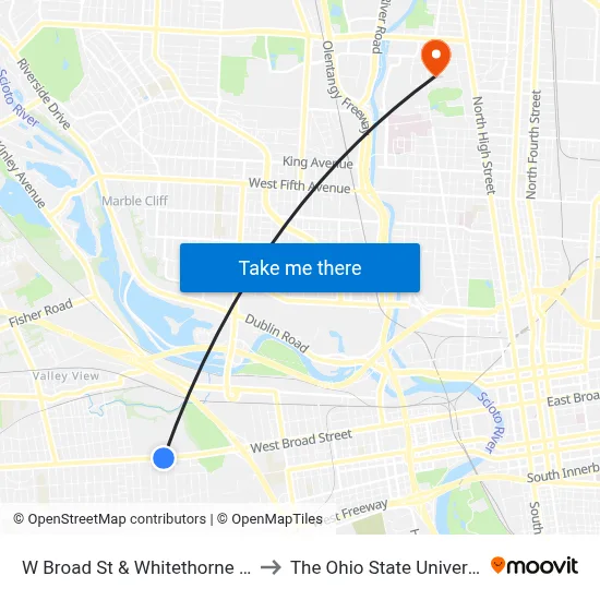 W Broad St & Whitethorne Ave to The Ohio State University map