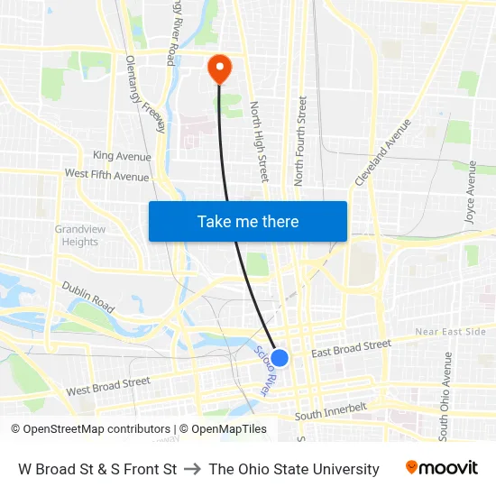 W Broad St & S Front St to The Ohio State University map