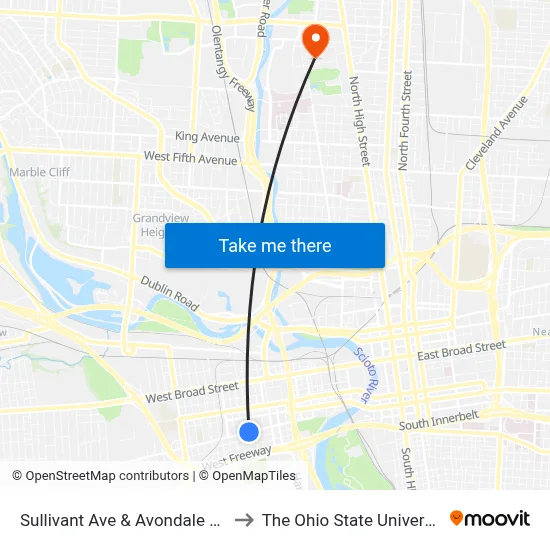Sullivant Ave & Avondale Ave to The Ohio State University map