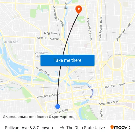 Sullivant Ave & S Glenwood Ave to The Ohio State University map