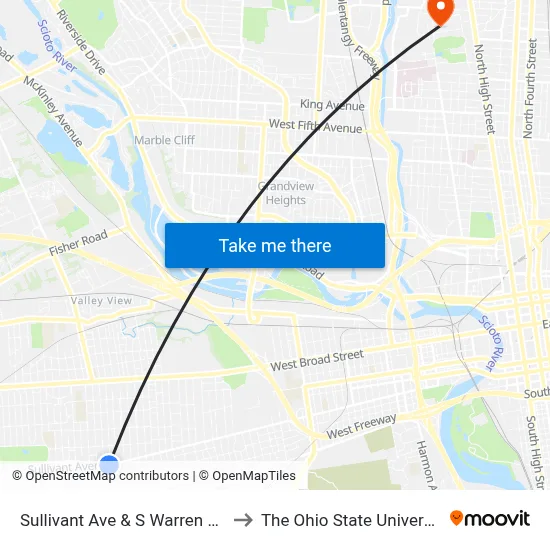 Sullivant Ave & S Warren Ave to The Ohio State University map