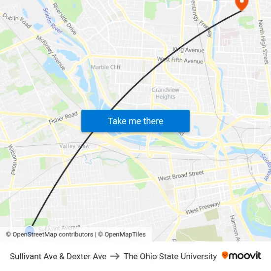 Sullivant Ave & Dexter Ave to The Ohio State University map