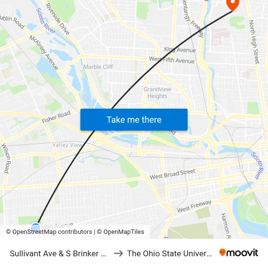 Sullivant Ave & S Brinker Ave to The Ohio State University map