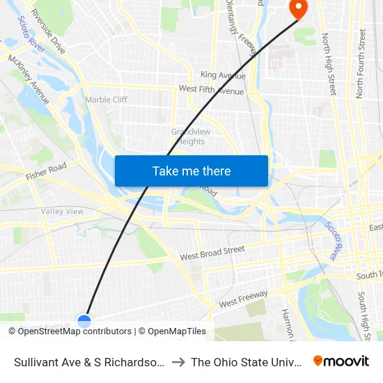Sullivant Ave & S Richardson Ave to The Ohio State University map