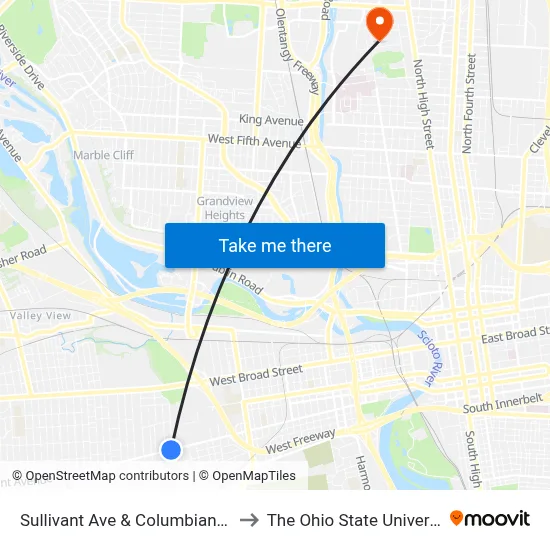 Sullivant Ave & Columbian Ave to The Ohio State University map