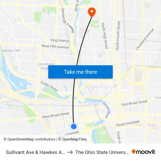 Sullivant Ave & Hawkes Ave to The Ohio State University map