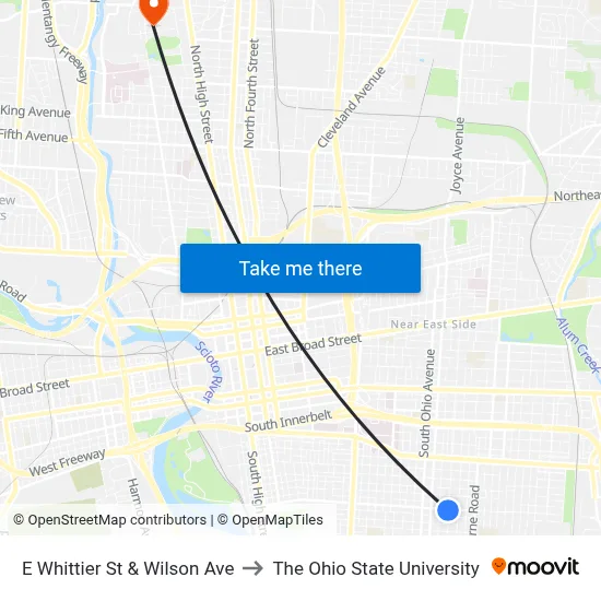 E Whittier St & Wilson Ave to The Ohio State University map