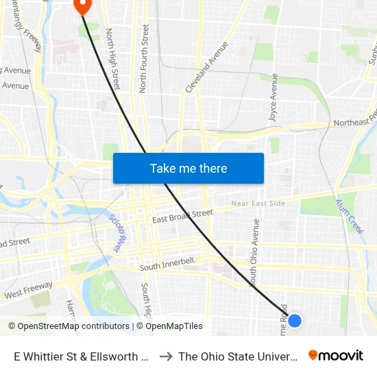 E Whittier St & Ellsworth Ave to The Ohio State University map