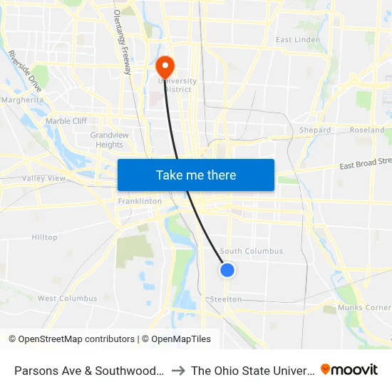 Parsons Ave & Southwood Ave to The Ohio State University map