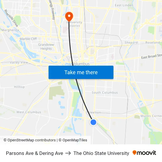 Parsons Ave & Dering Ave to The Ohio State University map