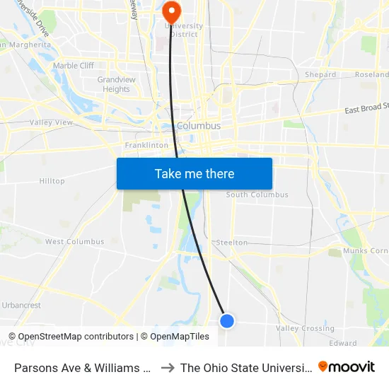 Parsons Ave & Williams Rd to The Ohio State University map
