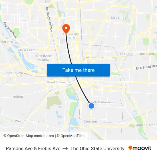 Parsons Ave & Frebis Ave to The Ohio State University map