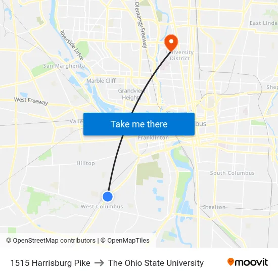 1515 Harrisburg Pike to The Ohio State University map