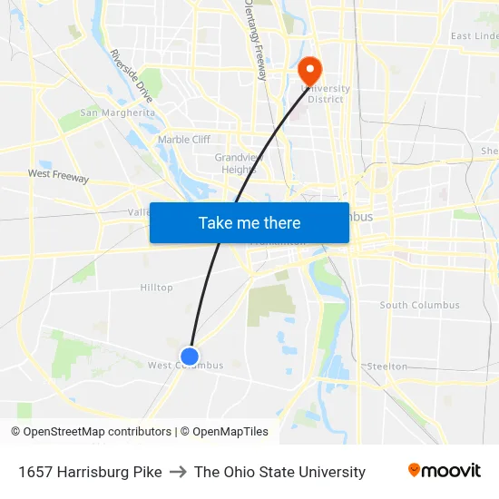1657 Harrisburg Pike to The Ohio State University map