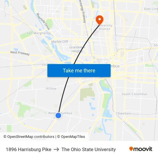 1896 Harrisburg Pike to The Ohio State University map