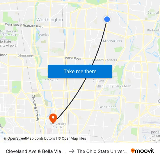 Cleveland Ave & Bella Via Ave to The Ohio State University map