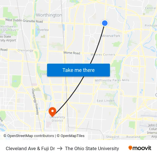 Cleveland Ave & Fuji Dr to The Ohio State University map