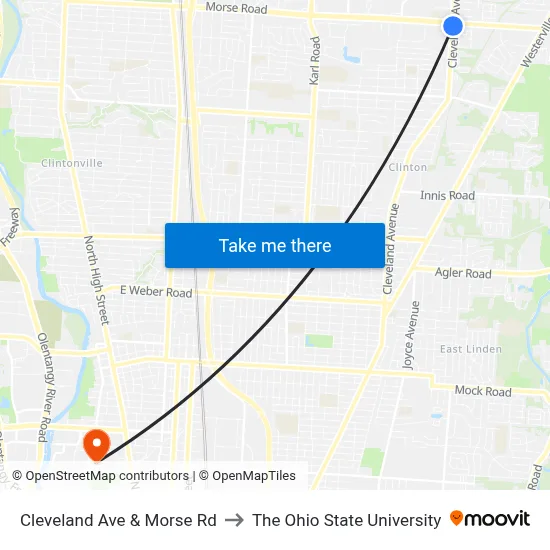 Cleveland Ave & Morse Rd to The Ohio State University map