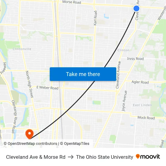 Cleveland Ave & Morse Rd to The Ohio State University map