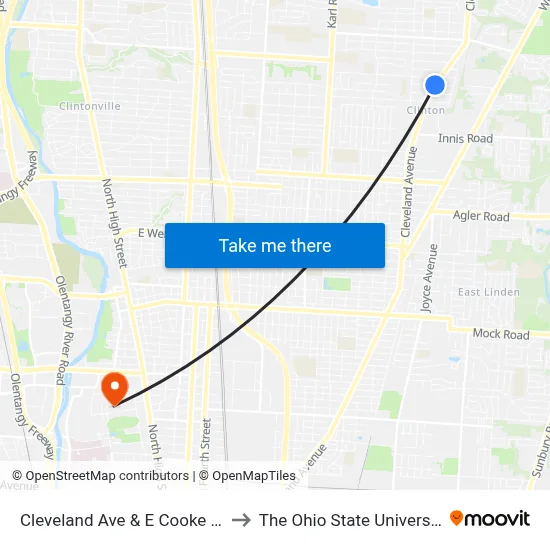 Cleveland Ave & E Cooke Rd to The Ohio State University map