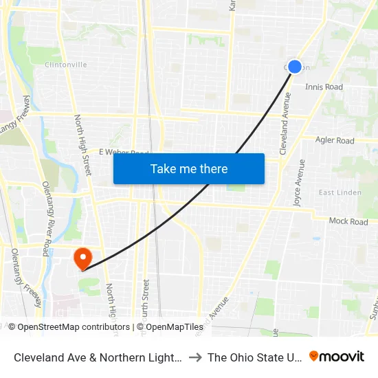 Cleveland Ave & Northern Lights Park & Ride to The Ohio State University map