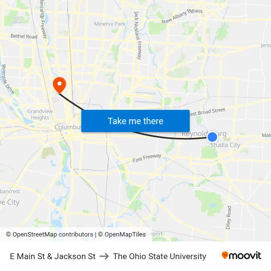 E Main St & Jackson St to The Ohio State University map