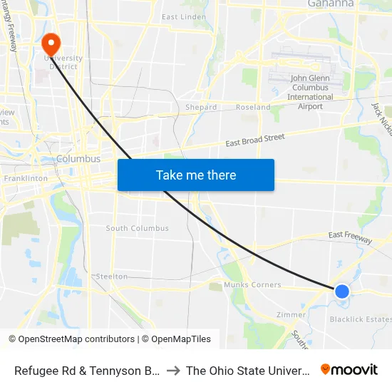Refugee Rd & Tennyson Blvd to The Ohio State University map