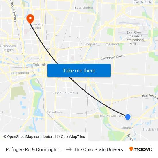 Refugee Rd & Courtright Rd to The Ohio State University map