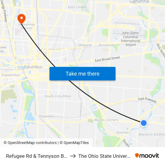 Refugee Rd & Tennyson Blvd to The Ohio State University map