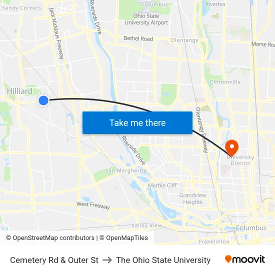 Cemetery Rd & Outer St to The Ohio State University map
