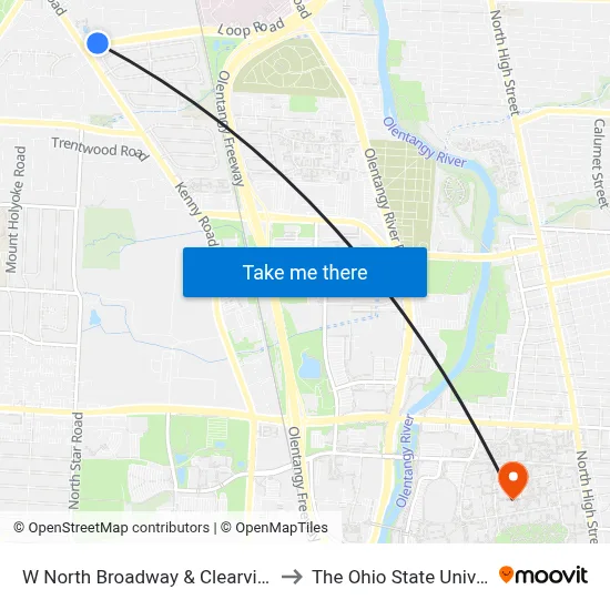 W North Broadway & Clearview Ave to The Ohio State University map