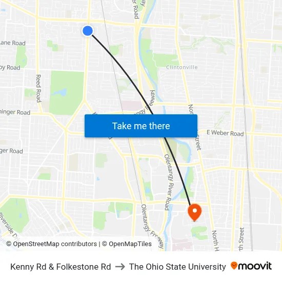 Kenny Rd & Folkestone Rd to The Ohio State University map