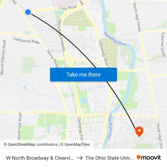 W North Broadway & Clearview Ave to The Ohio State University map