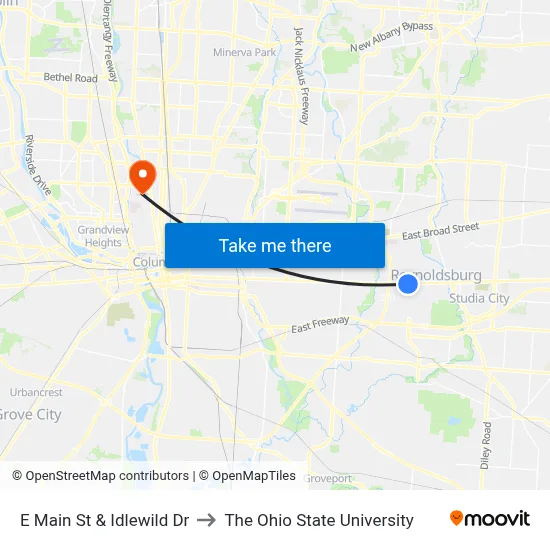 E Main St & Idlewild Dr to The Ohio State University map