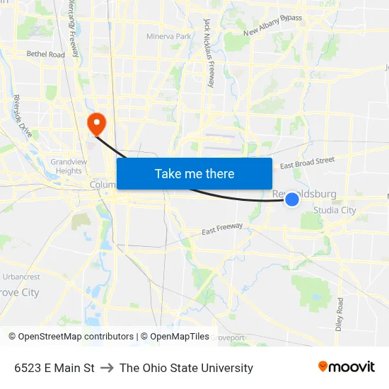 6523 E Main St to The Ohio State University map