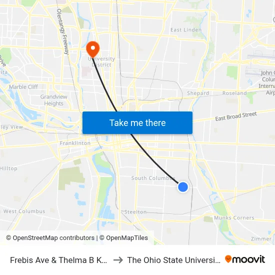 Frebis Ave & Thelma B Kee to The Ohio State University map