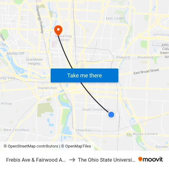 Frebis Ave & Fairwood Ave to The Ohio State University map